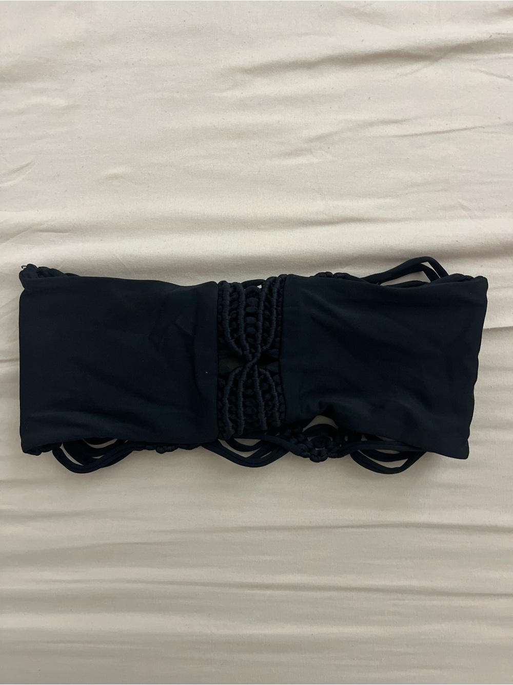 Benoa Swim Black Bandeau Bikini Top with Macramé Center